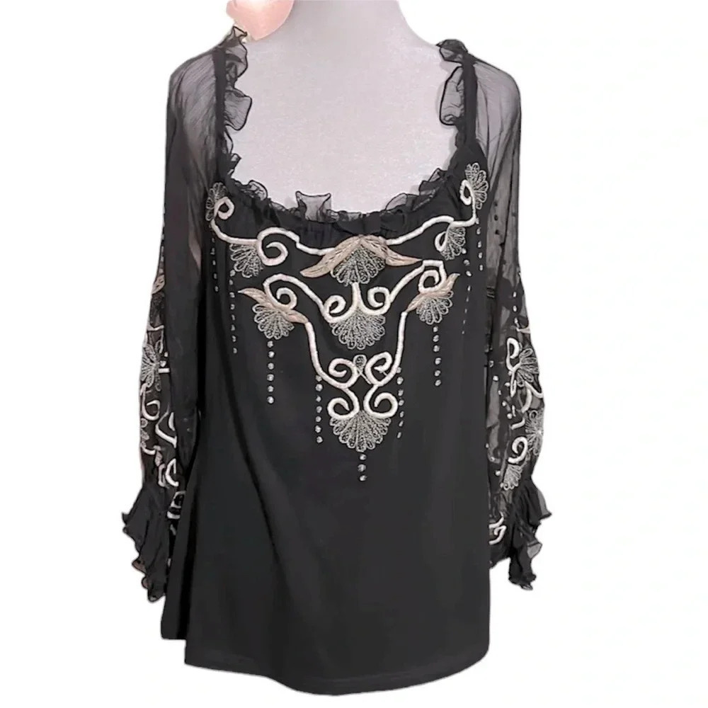 Vintage Collection off shoulder embroidered longsleeve tops size XL - Picture 1 of 9